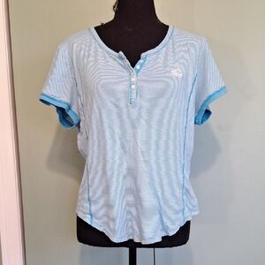 Lauren Ralph Lauren Blue And White Striped Short Sleeve Shirt Size Large